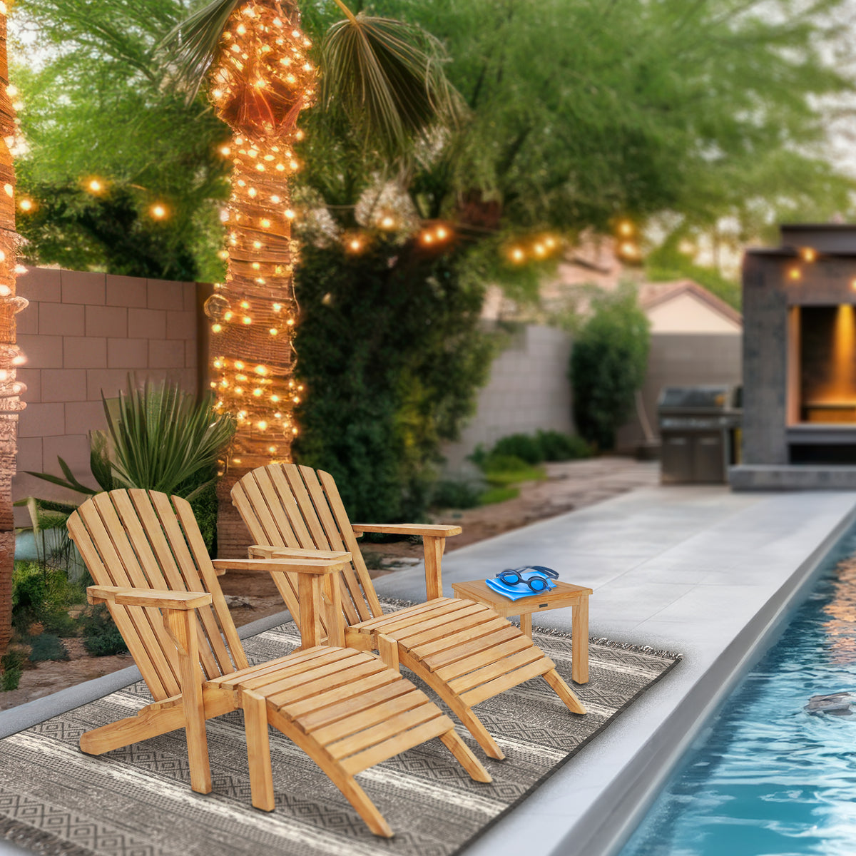 Teak Wood Seven Seas Adirondack Chair with Pull-Away Footstool