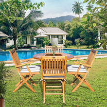 Load image into Gallery viewer, 5 Piece Teak Wood Las Palmas Patio Dining Set, 47" Round Folding Table with 4 Folding Arm Chairs