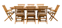 Load image into Gallery viewer, 9 Piece Teak Wood West Palm Patio Dining Set with Oval Extension Table, 2 Folding Arm Chairs and 6 Folding Side Chairs