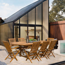 Load image into Gallery viewer, 9 Piece Teak Wood West Palm Patio Dining Set with Oval Extension Table, 2 Folding Arm Chairs and 6 Folding Side Chairs