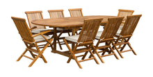 Load image into Gallery viewer, 9 Piece Teak Wood West Palm Patio Dining Set with Oval Extension Table, 2 Folding Arm Chairs and 6 Folding Side Chairs