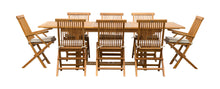 Load image into Gallery viewer, 9 Piece Teak Wood West Palm Patio Dining Set with Rectangular Extension Table, 2 Folding Arm Chairs and 6 Folding Side Chairs