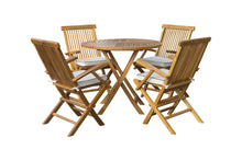 Load image into Gallery viewer, 5 Piece Teak Wood Long Beach Patio Dining Set with 47" Round Folding Table and 4 Folding Arm Chairs