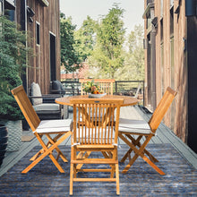 Load image into Gallery viewer, 5 Piece Teak Wood Long Beach Patio Dining Set with 47" Round Folding Table and 4 Folding Side Chairs