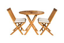 Load image into Gallery viewer, 3 Piece Teak Wood Valencia Patio Dining Set, 36" Round Folding Table with 2 Folding Side Chairs