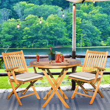 Load image into Gallery viewer, 3 Piece Teak Wood Long Beach Patio Dining Set, 36" Round Folding Table with 2 Folding Arm Chairs
