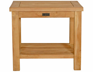 Teak Wood La Mesa Large Side Table/Stool with Shelf for Home Gym, Yoga Studio or Exercise Room