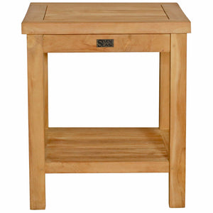 Teak Wood La Mesa Small Side Table/Stool with Shelf for Home Gym, Yoga Studio or Exercise Room