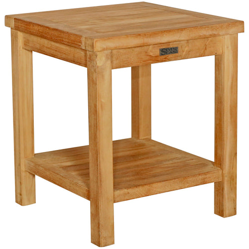 Teak Wood La Mesa Small Side Table/Stool with Shelf for Home Gym, Yoga Studio or Exercise Room