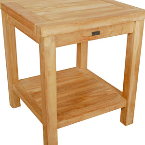 Teak Wood La Mesa Small Side Table/Stool with Shelf for Home Gym, Yoga Studio or Exercise Room