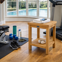 Load image into Gallery viewer, Teak Wood La Mesa Small Side Table/Stool with Shelf for Home Gym, Yoga Studio or Exercise Room