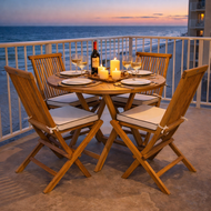 5 Piece Teak Wood Long Beach Patio Dining Set with 47