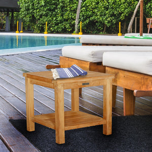 Teak Wood Panama Outdoor End Table With Shelf, Large