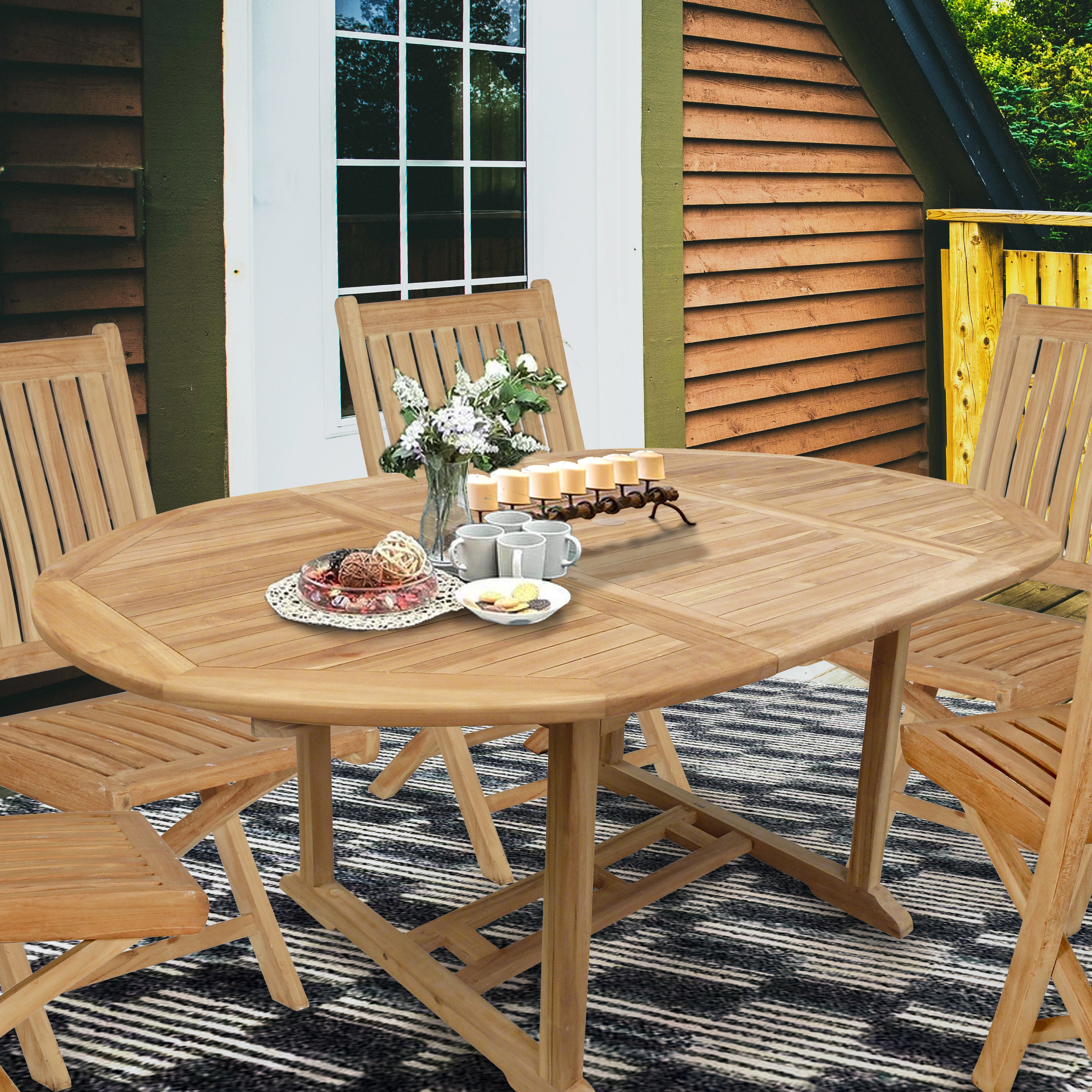 70" Oval Acacia Wood Outdoor Dining Table - Teak Finish