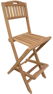 Teak Wood Beachside Outdoor Folding Barstool with Carry Handle