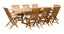 Load image into Gallery viewer, 9 Piece Teak Wood West Palm Patio Dining Set with Rectangular Extension Table, 2 Folding Arm Chairs and 6 Folding Side Chairs