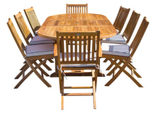 Load image into Gallery viewer, 9 Piece Teak Wood Santa Monica Patio Dining Set with Oval Extension Table, 2 Folding Arm Chairs and 6 Folding Side Chairs