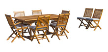 Load image into Gallery viewer, 9 Piece Teak Wood Santa Monica Patio Dining Set with Rectangular Extension Table, 2 Folding Arm Chairs and 6 Folding Side Chairs