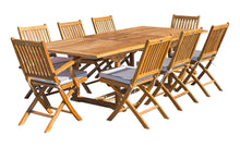Load image into Gallery viewer, 9 Piece Teak Wood Santa Monica Patio Dining Set with Rectangular Extension Table, 2 Folding Arm Chairs and 6 Folding Side Chairs