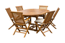 Load image into Gallery viewer, 7 Piece Teak Wood Lauderdale Patio Dining Set with Round to Oval Extension Table, 2 Arm Chairs and 4 Side Chairs