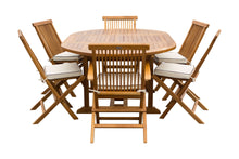 Load image into Gallery viewer, 7 Piece Teak Wood Lauderdale Patio Dining Set with Round to Oval Extension Table, 2 Arm Chairs and 4 Side Chairs