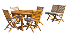 Load image into Gallery viewer, 7 Piece Teak Wood San Diego Patio Dining Set with Round to Oval Extension Table, 2 Arm Chairs and 4 Side Chairs