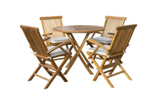 Load image into Gallery viewer, 5 Piece Teak Wood Long Beach Dining Set with 47&quot; Round Folding Table and 4 Folding Arm Chairs
