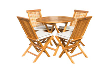 Load image into Gallery viewer, 5 Piece Teak Wood Long Beach Patio Dining Set with 47&quot; Round Folding Table and 4 Folding Side Chairs