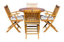 Load image into Gallery viewer, 5 Piece Teak Wood Las Palmas Patio Dining Set, 47&quot; Round Folding Table with 4 Folding Arm Chairs