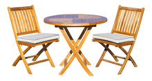 Load image into Gallery viewer, 3 Piece Teak Wood Long Beach Patio Dining Set, 36&quot; Round Folding Table with 2 Folding Side Chairs