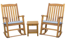 Load image into Gallery viewer, 3 Piece Teak Wood Oceanside Patio Lounge Set with 2 Rocking Chairs and Side Table